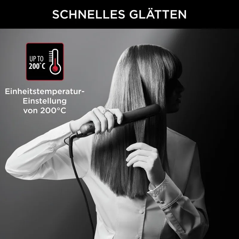 Rowenta ▫️ Alisador de cabelo Easyliss SF161L x Karl Lagerfeld, funcionamento com um único botão, revestimento de cerâmica e turmalina, sistema de placas móveis, função para alisar e encaracolar, temperatura constante de 200 °C, 6