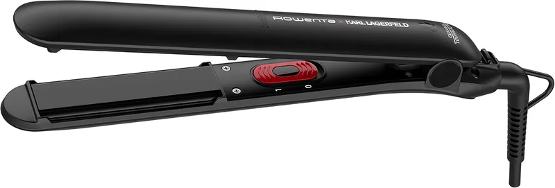 Rowenta ▫️ Alisador de cabelo Easyliss SF161L x Karl Lagerfeld, funcionamento com um único botão, revestimento de cerâmica e turmalina, sistema de placas móveis, função para alisar e encaracolar, temperatura constante de 200 °C,