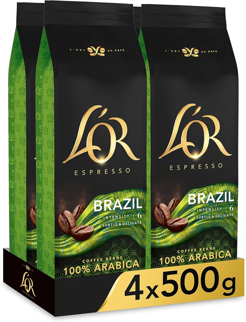 L'OR ▫️ Espresso Brazil Natural Café em grão 100% Arábica - Intensidade 6 | 4x500g