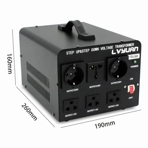 Cantonape ▫️ 3000 VA Conversor de Tensão - Saída 110/220 Volts CA - Transformador com núcleo toroidal dos EUA de 3000 Watts 3