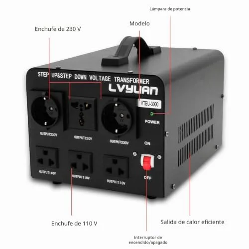 Cantonape ▫️ 3000 VA Conversor de Tensão - Saída 110/220 Volts CA - Transformador com núcleo toroidal dos EUA de 3000 Watts 5