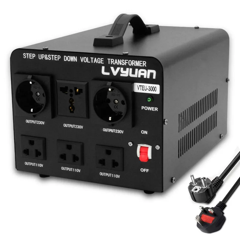 Cantonape ▫️ 3000 VA Conversor de Tensão - Saída 110/220 Volts CA - Transformador com núcleo toroidal dos EUA de 3000 Watts