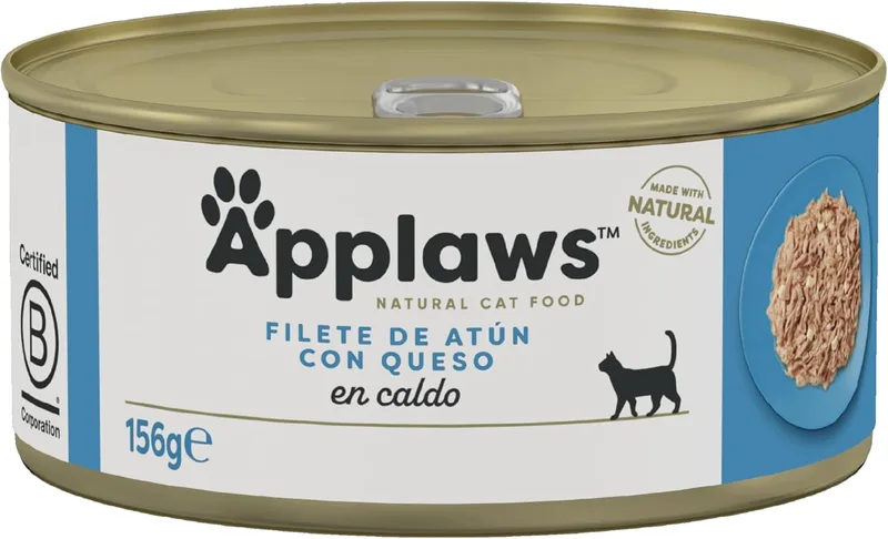 Applaws ▫️ 100% Natural Wet Cat Food, Filé de Atum em Caldo - Embalagem de 24 latas de 156g