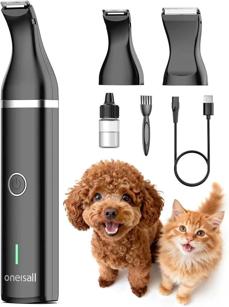 oneisall ▫️ Máquina de cortar pêlo para cães com baixo nível de ruído, para aparar o pêlo à volta das patas, dos olhos, das orelhas, do rosto e da garupa (Preto)