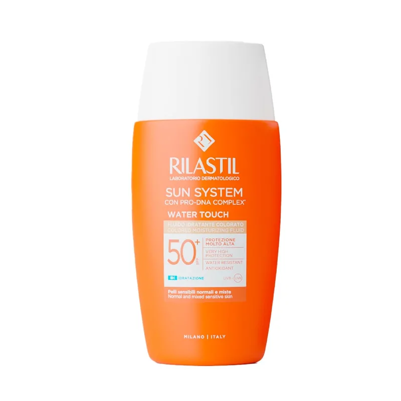 Rilastil ▫️ Sun System Fotoprotector Water Touch SPF50+ Com Cor, Protetor Solar Facial Leve à Base de Água, Resistente à Água, com Ácido Hialurónico e Vitamina E - 50 ml