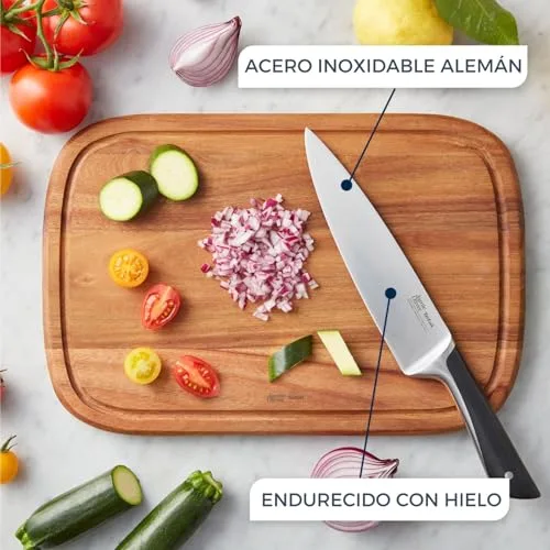 Tefal ▫️ Jamie Oliver - Conjunto de 4 facas: Santoku 16,5 cm, Chef 15 cm, Universal 12 cm e descascador 9 cm, aço inoxidável, endurecidas com gelo a -120 °C, corte preciso, cabo robusto, design resistente 3