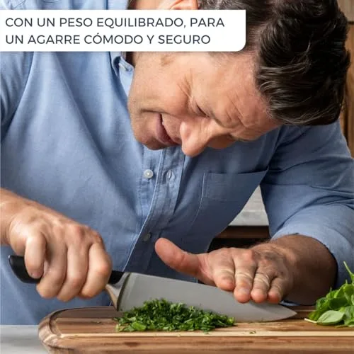 Tefal ▫️ Jamie Oliver - Conjunto de 4 facas: Santoku 16,5 cm, Chef 15 cm, Universal 12 cm e descascador 9 cm, aço inoxidável, endurecidas com gelo a -120 °C, corte preciso, cabo robusto, design resistente 4