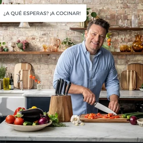 Tefal ▫️ Jamie Oliver - Conjunto de 4 facas: Santoku 16,5 cm, Chef 15 cm, Universal 12 cm e descascador 9 cm, aço inoxidável, endurecidas com gelo a -120 °C, corte preciso, cabo robusto, design resistente 5