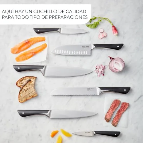Tefal ▫️ Jamie Oliver - Conjunto de 4 facas: Santoku 16,5 cm, Chef 15 cm, Universal 12 cm e descascador 9 cm, aço inoxidável, endurecidas com gelo a -120 °C, corte preciso, cabo robusto, design resistente 6