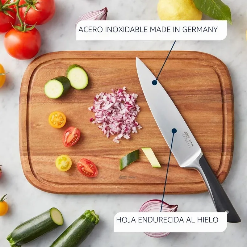 Tefal ▫️ Jamie Oliver by K26715 - Faca Santoku (16,5 cm, alto desempenho de corte, design distinto, lâminas resistentes e duradouras, aço inoxidável), cor preta 3