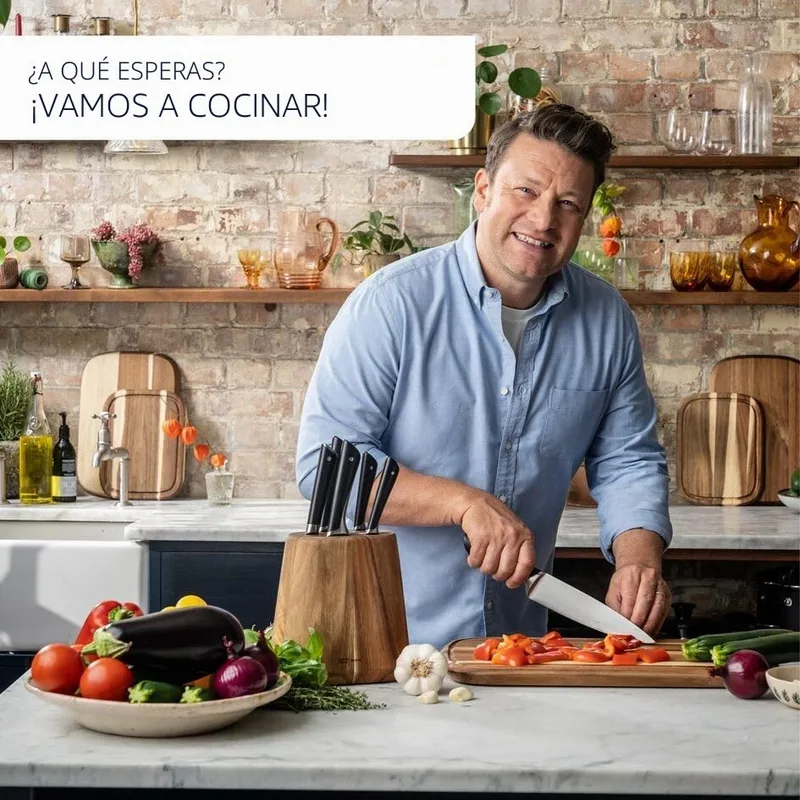 Tefal ▫️ Jamie Oliver by K26715 - Faca Santoku (16,5 cm, alto desempenho de corte, design distinto, lâminas resistentes e duradouras, aço inoxidável), cor preta 5