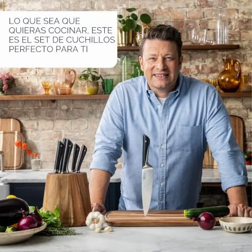 Tefal ▫️ Jamie Oliver by K26715 - Faca Santoku (16,5 cm, alto desempenho de corte, design distinto, lâminas resistentes e duradouras, aço inoxidável), cor preta 6