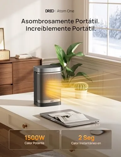 DREO ▫️ Aquecedor Atom One, 3 modos, 3 velocidades, oscilação de 70°, aquecedor cerâmico PTC com termóstato, temporizador de 1 a 12 horas, comando à distância, modo ECO – poupança de energia 2