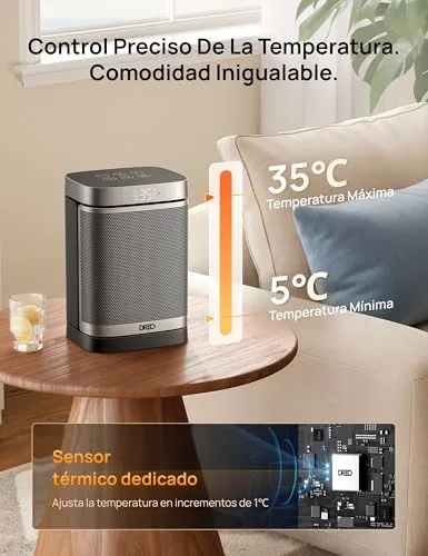 DREO ▫️ Aquecedor Atom One, 3 modos, 3 velocidades, oscilação de 70°, aquecedor cerâmico PTC com termóstato, temporizador de 1 a 12 horas, comando à distância, modo ECO – poupança de energia 6