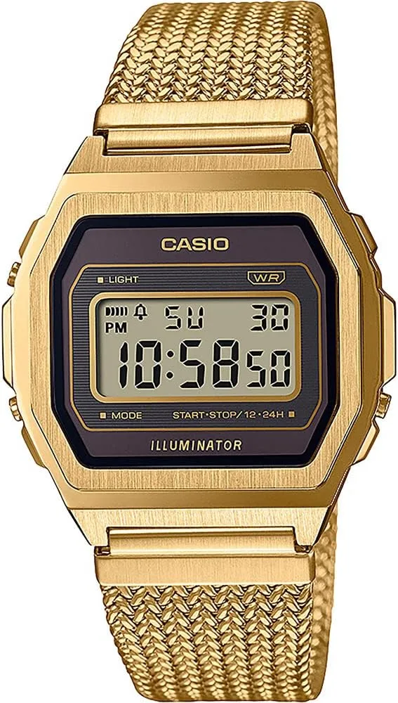 Casio Collection Vintage Damen Digital Uhr mit Mesh Edelstahl Armband