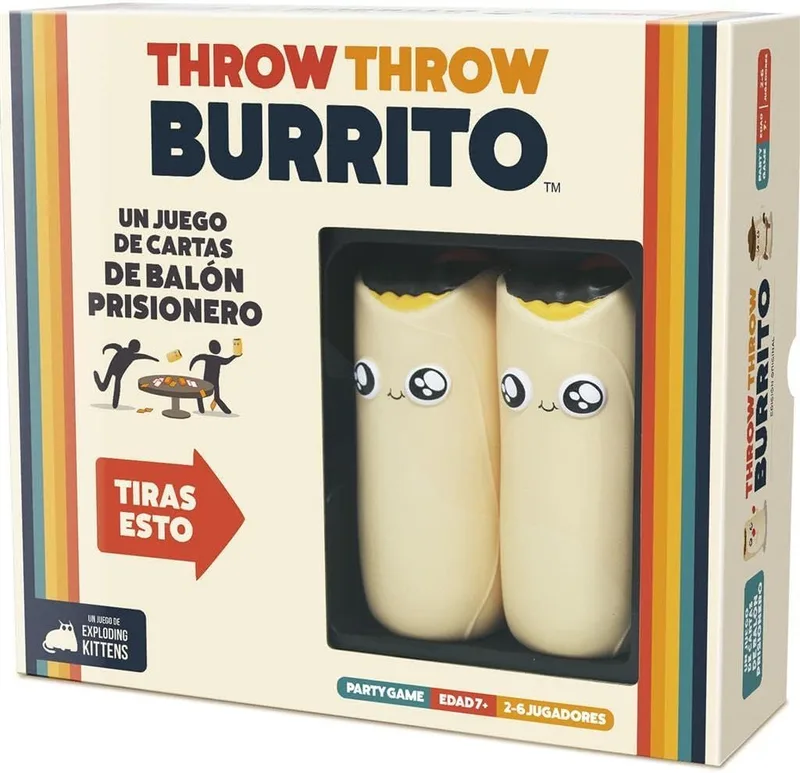 Exploding Kittens ▫️ Throw Throw Burrito, jogo de festa de Dodgeball para todas as idades, a partir dos 7 anos, 2 a 6 jogadores, 15 minutos por jogo, espanhol