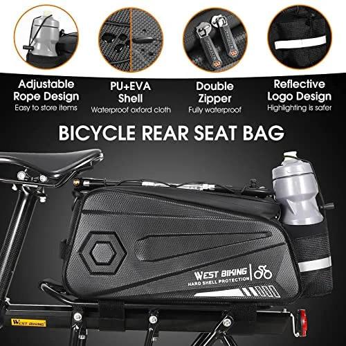West Biking ▫️ Saco para porta-bagagens de bicicleta, 8,6 L, com fecho duplo resistente à água, alforje traseiro impermeável, saco de carga com correia e capa de chuva, para ciclismo 2