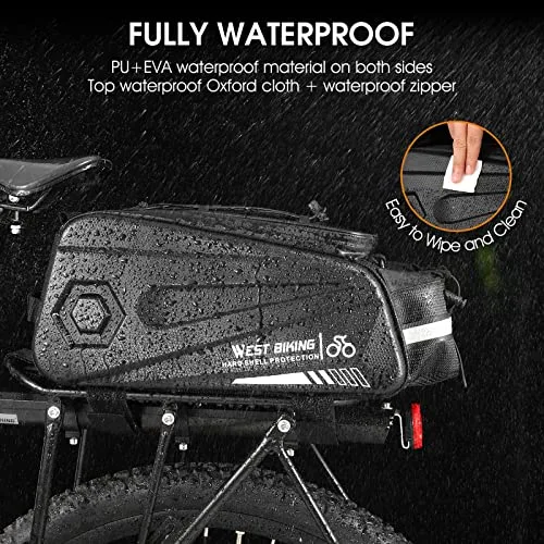 West Biking ▫️ Saco para porta-bagagens de bicicleta, 8,6 L, com fecho duplo resistente à água, alforje traseiro impermeável, saco de carga com correia e capa de chuva, para ciclismo 5