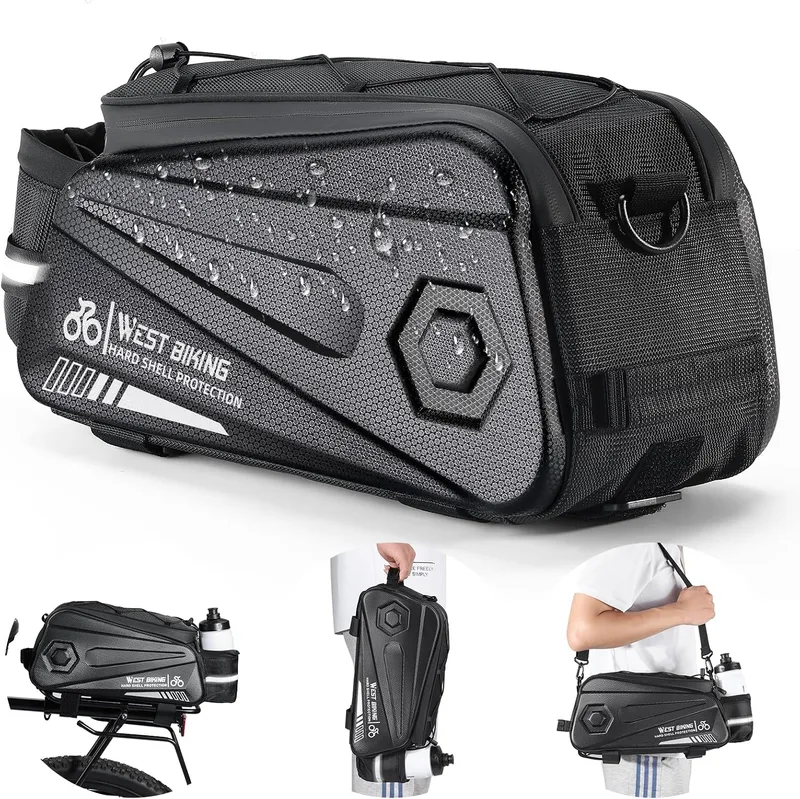West Biking ▫️ Saco para porta-bagagens de bicicleta, 8,6 L, com fecho duplo resistente à água, alforje traseiro impermeável, saco de carga com correia e capa de chuva, para ciclismo