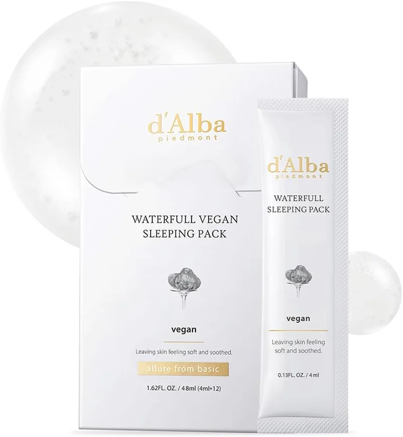 d'alba Piedmont ▫️ d’Alba Conjunto de Máscara Noturna Vegana com Trufa Branca Italiana, Soro Facial sem Enxaguamento para Pele Seca e Sensível, Cuidados da Pele Coreanos (4 ml x 12 unidades)