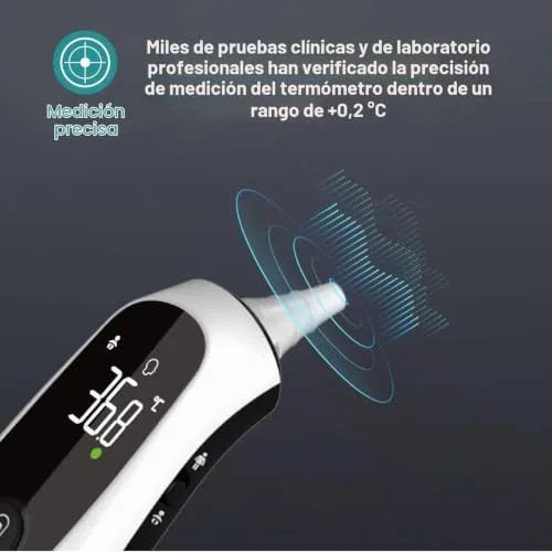 SOLMIRA ▫️ Termómetro de infravermelhos FC-IR105, sem contacto, medição em 1 segundo, precisão de ±0,2 °C, modo frente/ouvido/objetos, memória para 35 leituras, pilhas e bolsa incluídas, branco 4