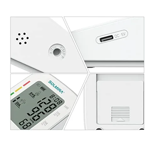 SOLMIRA ▫️ Tensiómetro digital de braço CK-A139, automático, 2 utilizadores x 90 medições, indicador da OMS, ecrã grande, braçadeira ajustável de 22 a 32 cm, alimentação por USB tipo C ou pilhas, branco 3