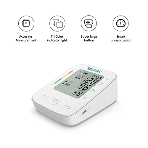 SOLMIRA ▫️ Tensiómetro digital de braço CK-A139, automático, 2 utilizadores x 90 medições, indicador da OMS, ecrã grande, braçadeira ajustável de 22 a 32 cm, alimentação por USB tipo C ou pilhas, branco 6