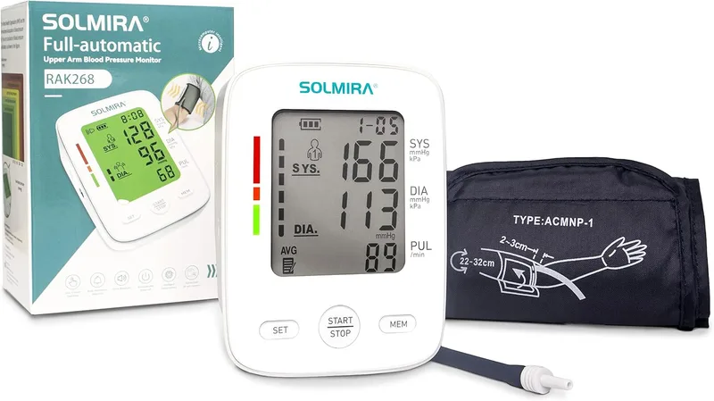 SOLMIRA ▫️ Tensiómetro digital de braço CK-A139, automático, 2 utilizadores x 90 medições, indicador da OMS, ecrã grande, braçadeira ajustável de 22 a 32 cm, alimentação por USB tipo C ou pilhas, branco