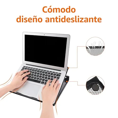 Amazon Basics ▫️ Suporte Ergonómico Ventilado para Portátil, Ajustável em 7 Níveis, Malha de Aço para Arrefecimento, para Visualização e Digitação Básica, Compatível com Portáteis de 10 a 17,3 polegadas, Preto 2