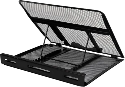 Amazon Basics ▫️ Suporte Ergonómico Ventilado para Portátil, Ajustável em 7 Níveis, Malha de Aço para Arrefecimento, para Visualização e Digitação Básica, Compatível com Portáteis de 10 a 17,3 polegadas, Preto 4