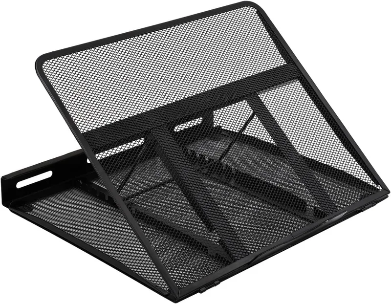 Amazon Basics ▫️ Suporte Ergonómico Ventilado para Portátil, Ajustável em 7 Níveis, Malha de Aço para Arrefecimento, para Visualização e Digitação Básica, Compatível com Portáteis de 10 a 17,3 polegadas, Preto