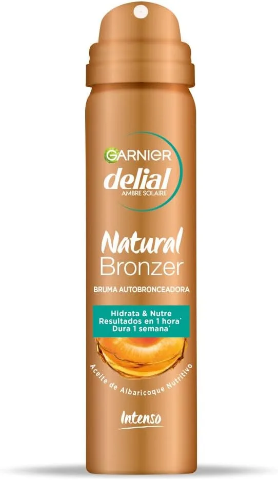 Garnier ▫️ Delial Natural Bronzer Bruma Autobronzeadora Facial com [Vitamina E + Óleo de Alperce]. Tom médio. Resultados em uma hora e duração de uma semana. Secagem rápida. 75 ml