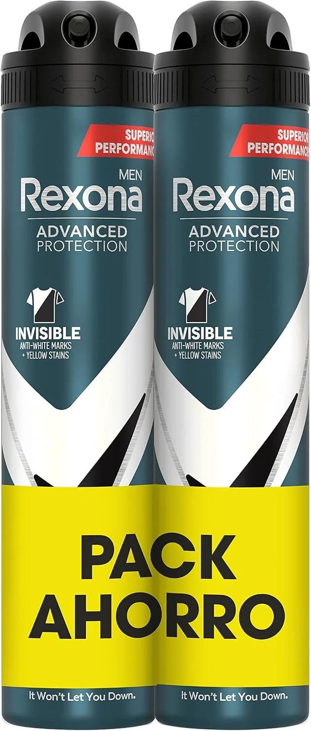 Rexona ▫️ Desodorizante em Aerossol Proteção Avançada 72h Invisible Black & White Pack de Economia Antitranspirante para homem 200 ml x 2,