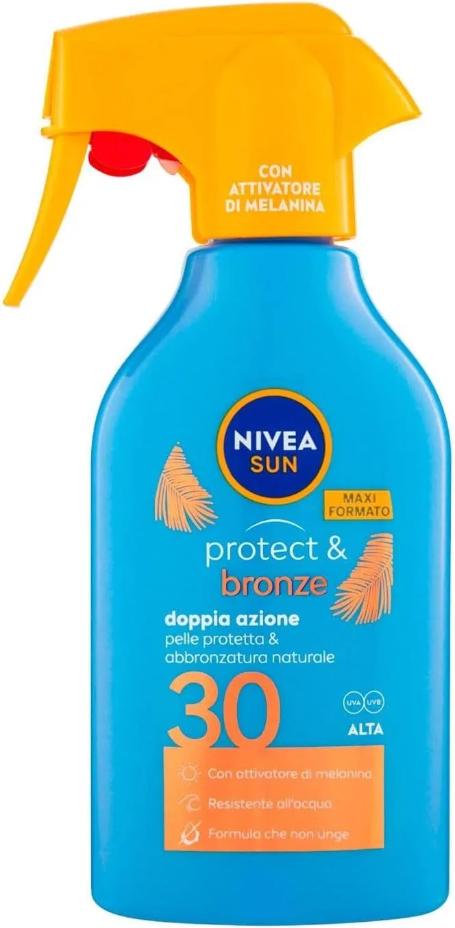 NIVEA SUN ▫️ Maxi Sun Cream Spray Protect & Bronze SPF 30 270 ml, bronzeado dourado, intenso e uniforme, proteção solar 30 num prático frasco de spray