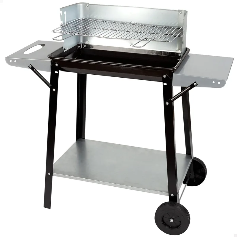 AKTIVE ▫️ 52973 - Churrasqueira a carvão e lenha 90 x 32 x 85 cm com controlo de temperatura e duas alças removíveis, 4 alturas reguláveis, 2 rodas e alça de transporte, fácil e rápida de montar