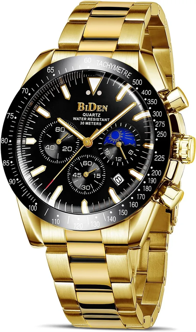 HANPOSH ▫️ Relógio para homem em aço inoxidável Cronógrafo à prova de água Data Analógico Quartzo Relógio de negócios Casual Moda Relógio de pulso para homem