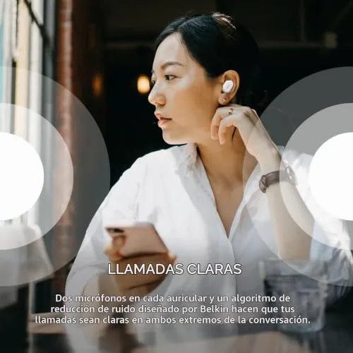 Belkin ▫️ Auscultadores True Wireless SOUNDFORM Play com predefinições de equalização, certificação IPX5, 38 horas de autonomia, compatíveis com iPhone, Galaxy e outros, brancos 4
