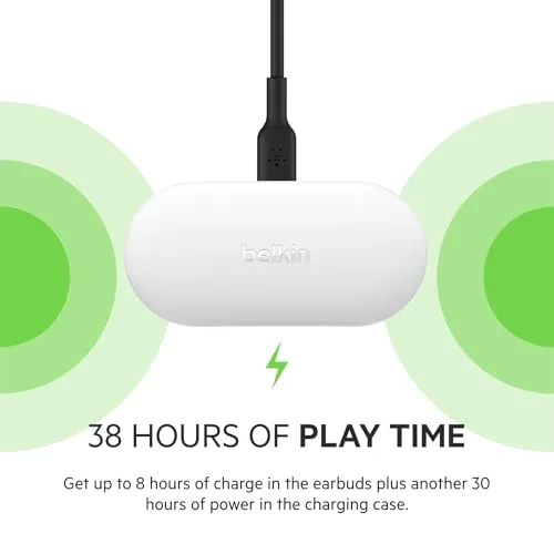 Belkin ▫️ Auscultadores True Wireless SOUNDFORM Play com predefinições de equalização, certificação IPX5, 38 horas de autonomia, compatíveis com iPhone, Galaxy e outros, brancos 6