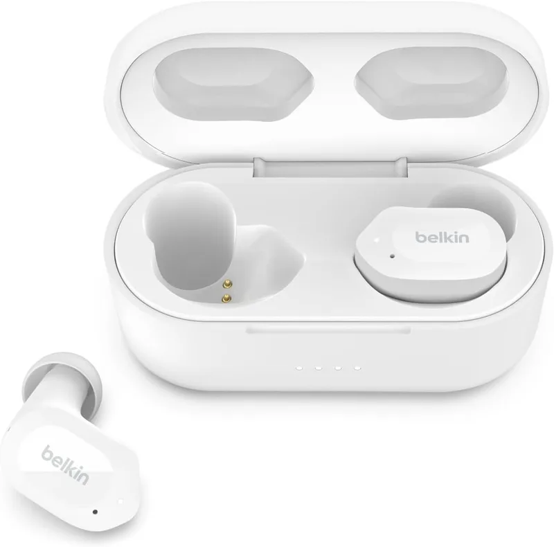 Belkin ▫️ Auscultadores True Wireless SOUNDFORM Play com predefinições de equalização, certificação IPX5, 38 horas de autonomia, compatíveis com iPhone, Galaxy e outros, brancos