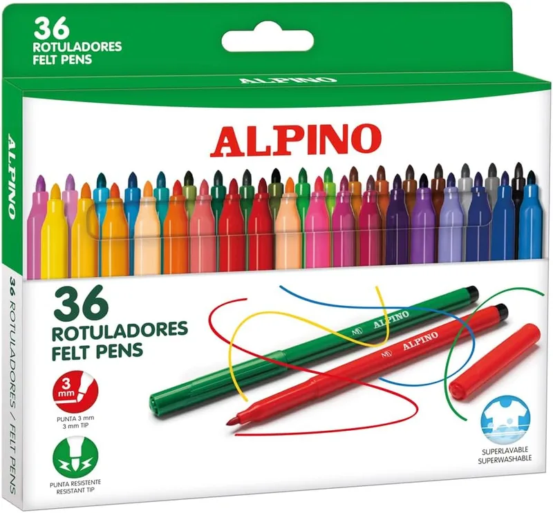 Alpino ▫️ MARCADOR SUPERLAVÁVEL 3 MM, 36 UNIDADES