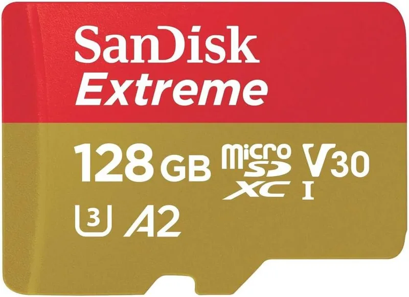 SanDisk ▫️ Adaptador para câmaras de ação e drones Extreme microSDXC 128GB 170MB/s 80MB/s A2 C10 V30 UHS-I U3