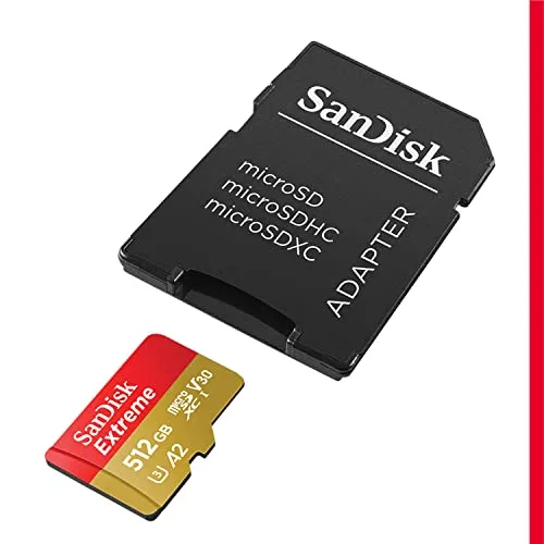 SANDISK ▫️ Extreme MicroSDXC 512 GB UHS-I A2 V30 Classe 10 com adaptador SD 2