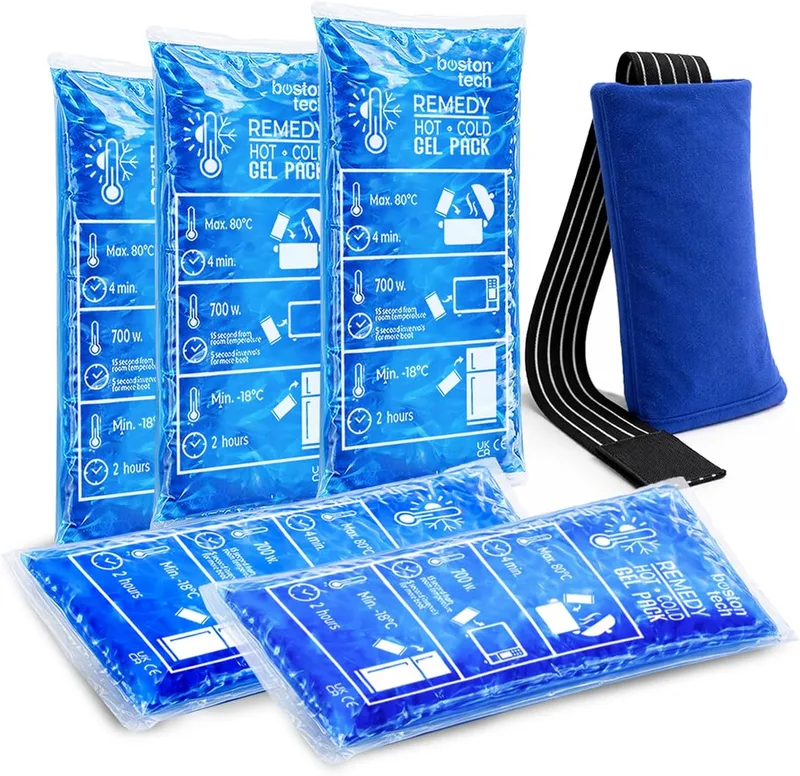 Boston Tech ▫️ Packs de gel quente e frio Premium com manga reutilizável em várias posições. Terapia quente/fria ideal para lesões, recuperação muscular, fisioterapia e uso doméstico (Embalagem de 5).