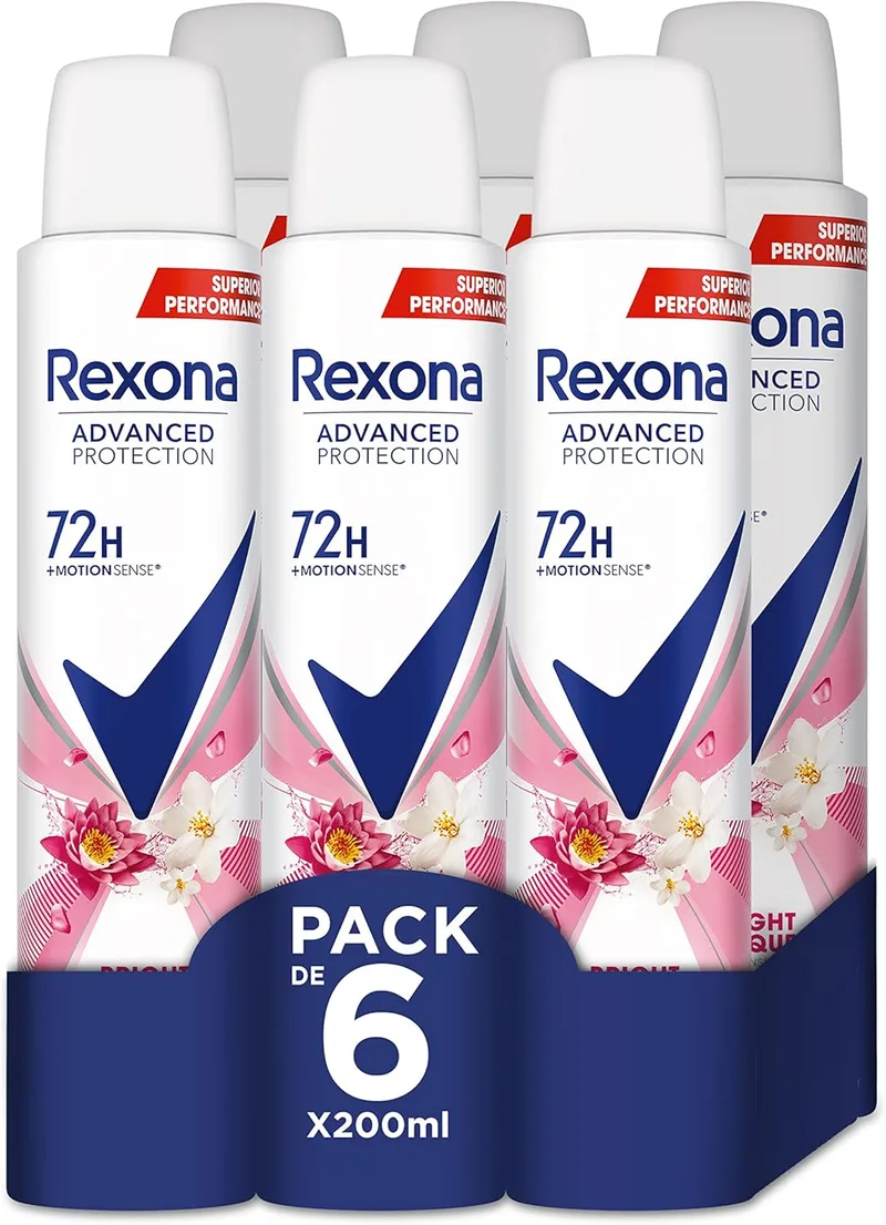 Rexona ▫️ Advance Protection Bright Bouquet 72 h Aerosol Desodorizante Spray para Mulher 200 ml - Embalagem de 6,