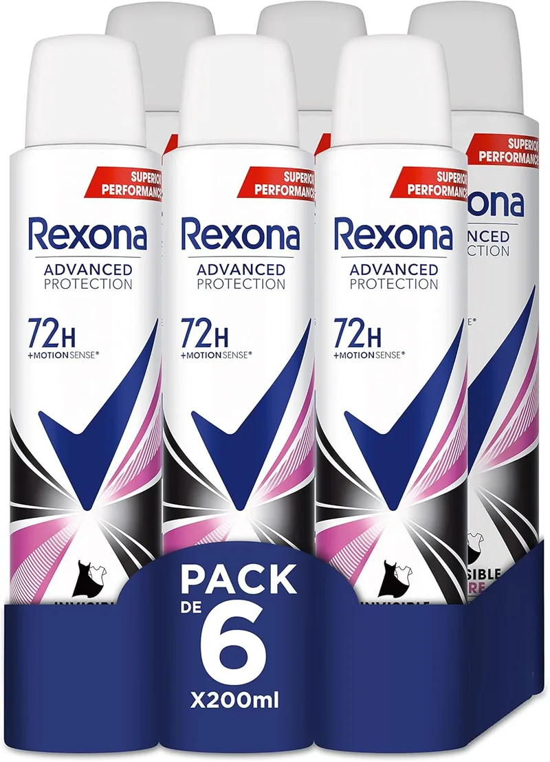 Rexona ▫️ Desodorizante em Aerossol Advance Protection Invisible Pure 72 h para mulher 200 ml - Embalagem de 6