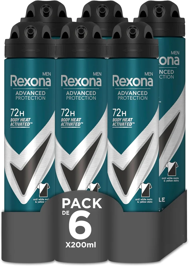 Rexona ▫️ Desodorizante em Aerossol Proteção Avançada 72h Invisible Black & White Antitranspirante para homem 200 ml - Embalagem de 6