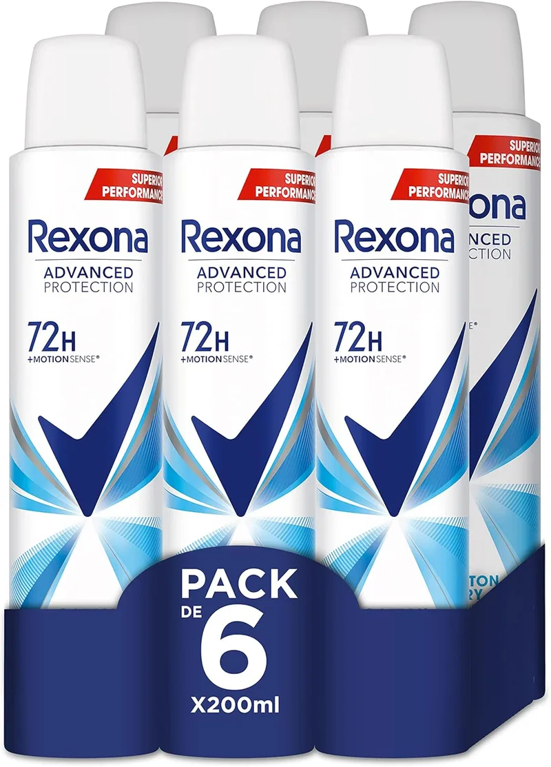 Rexona ▫️ Advance Protection Cotton Dry 72 h Desodorizante em spray aerossol para mulher 200 ml - embalagem com 6 unidades