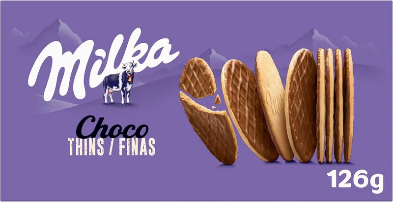 Milka ▫️ Choco Bolachas finas com chocolate de leite dos Alpes, 126g