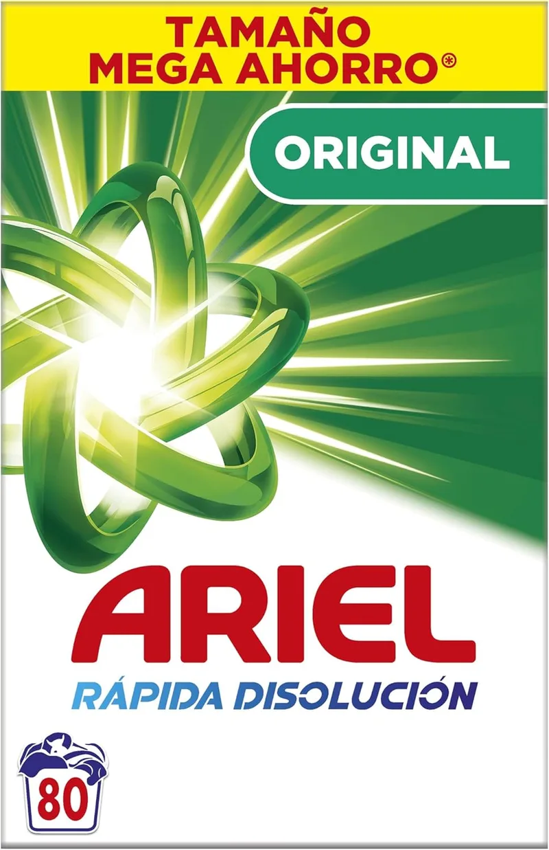 Ariel ▫️ Detergente em pó para máquina de lavar 80 lavagens, Original, com tecnologia anti-resíduos que deixa a roupa limpa e brilhante
