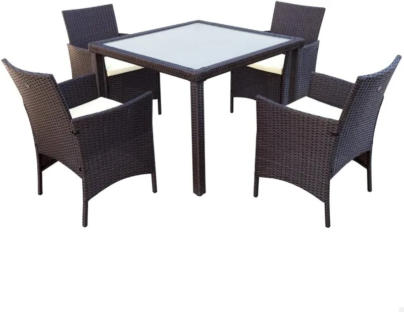 AKTIVE ▫️ 61073 - Conjunto de mesa e cadeiras de jardim em rattan; o conjunto para terraço inclui 4 cadeiras de jardim para exterior e 1 mesa de exterior com 100 x 75 cm; Mobiliário para jardim e terraço; Multicolorido
